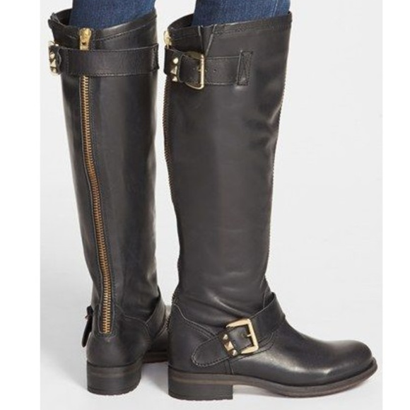 Steve Madden Shoes - Steve Madden black leather moto boots gold zip 8